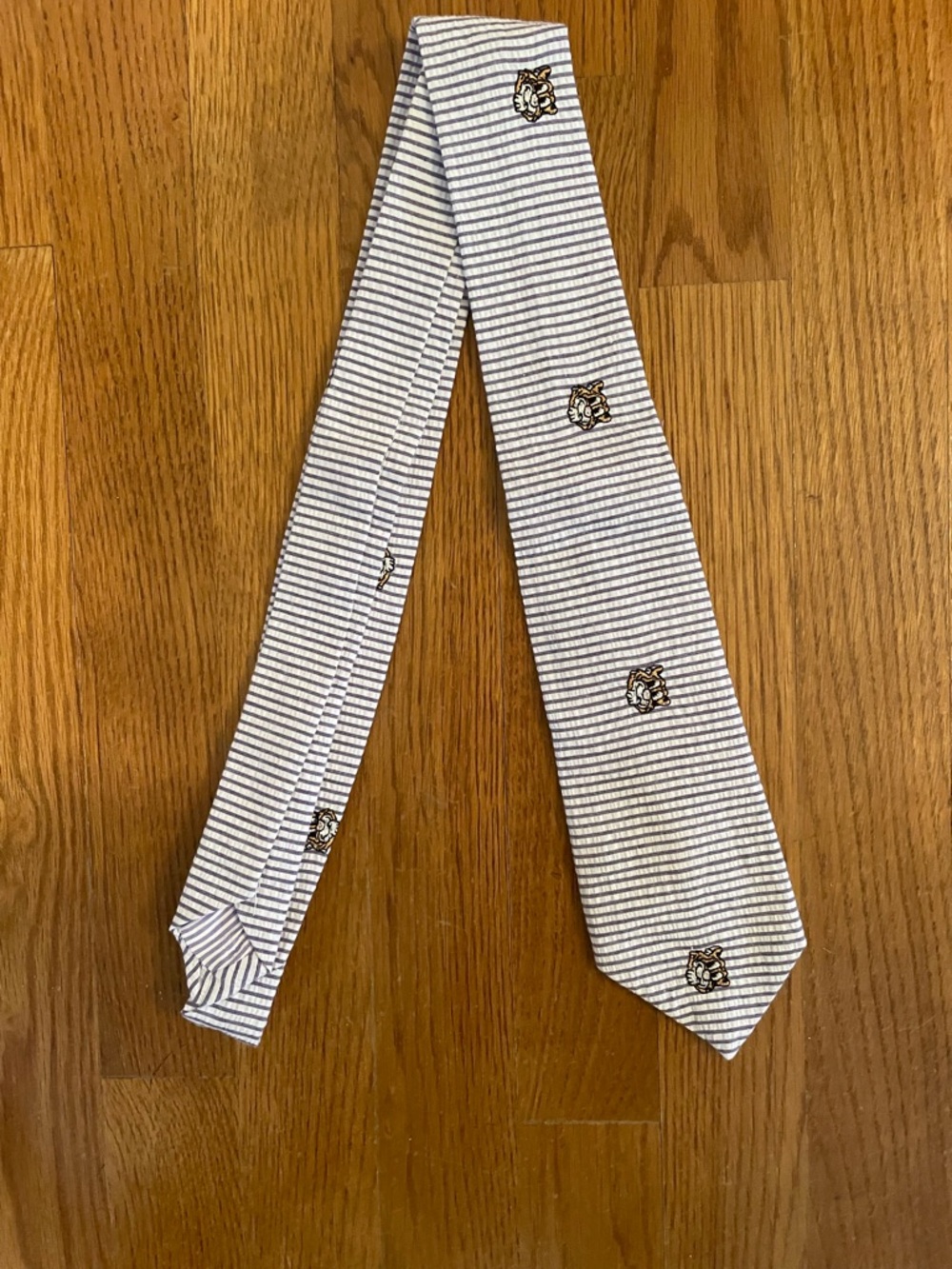 Men's Striped Seersucker Tie Tiger Design Handmade - Picture 2 of 6